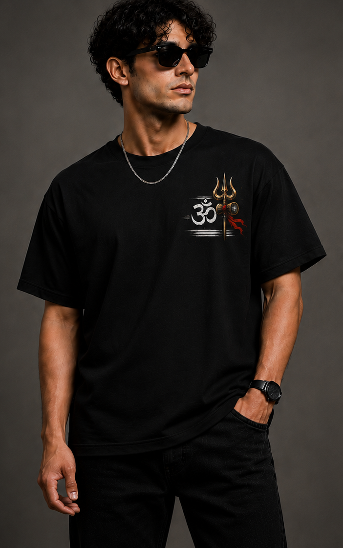 Bholenath Club Oversized T-Shirt for Men | Lord Shiva Graphic Back Print | 180 GSM Premium Cotton | Unisex Spiritual Streetwear | Sattva Studio