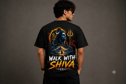 Walk With Shiva Mahadev Oversized T-Shirt for Men | Premium 240 GSM Cotton | Unisex Graphic Streetwear | Sattva Studio