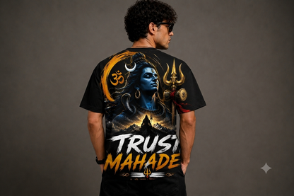 Trust Mahadev Oversized T-Shirt for Men | Premium 240 GSM Cotton | Unisex Shiva Graphic Streetwear | Mahadev Printed Tee | Sattva Studio
