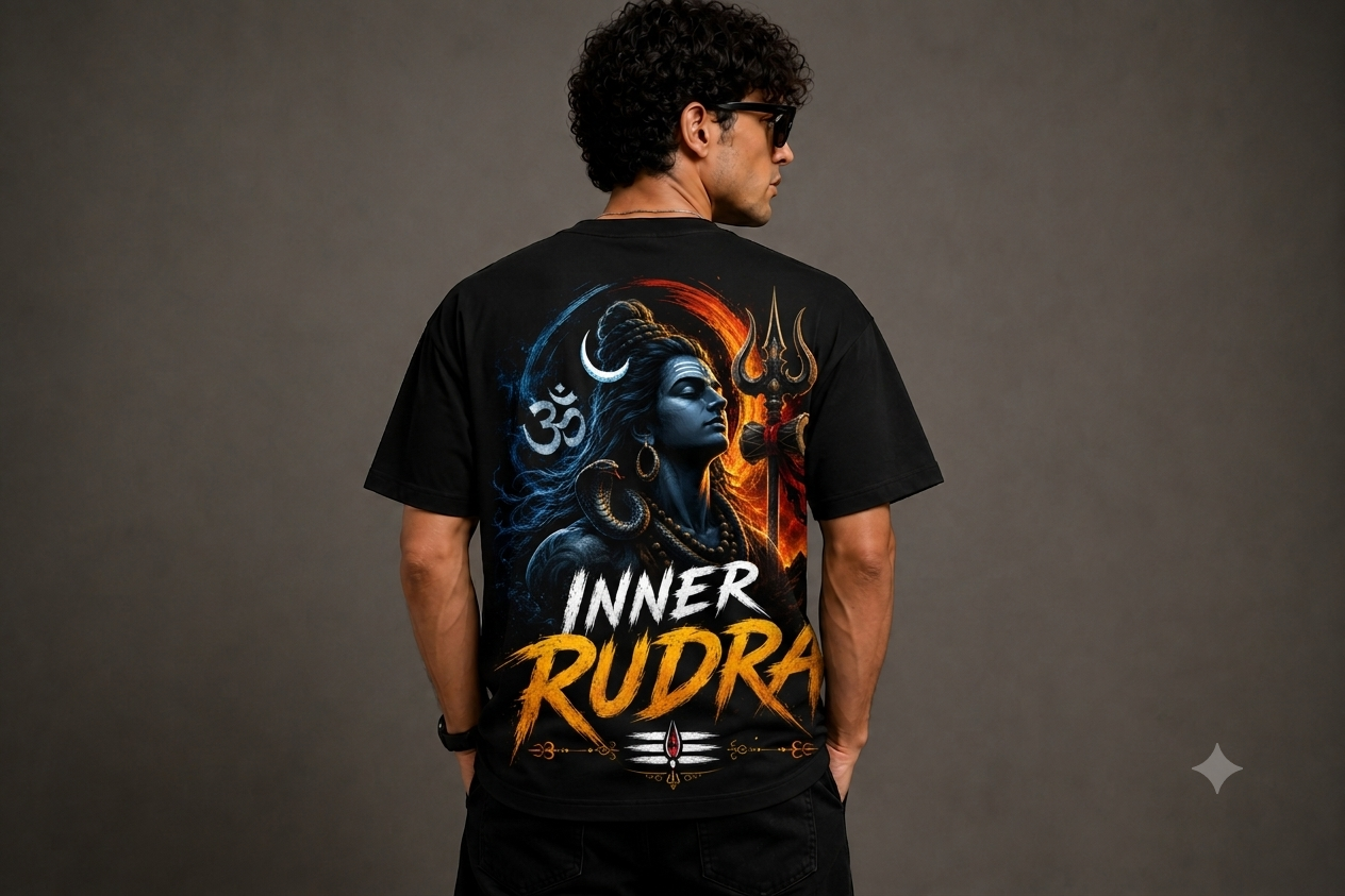 Inner Rudra Oversized T-Shirt for Men | Premium 240 GSM Cotton | Unisex Mahadev Graphic Tee | Shiva Streetwear | Sattva Studio