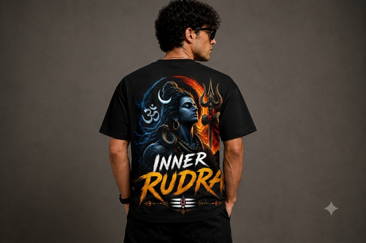 Inner Rudra Oversized T-Shirt for Men | Premium 240 GSM Cotton | Unisex Mahadev Graphic Tee | Shiva Streetwear | Sattva Studio
