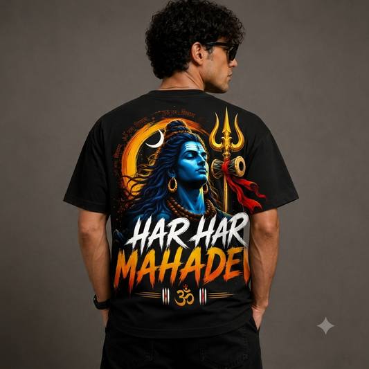 Har Har Mahadev Oversized T-Shirt for Men | 240 GSM Premium Cotton | Unisex Streetwear | Sattva Studio