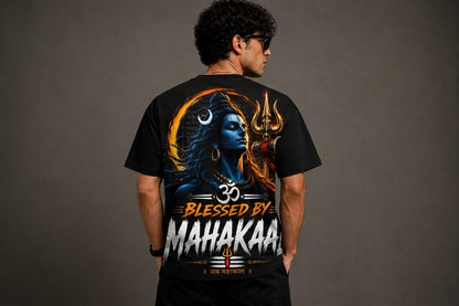 Blessed By Mahakaal Oversized T-Shirt for Men | Premium 240 GSM Cotton | Unisex Mahadev Graphic Tee | Shiva Streetwear | Sattva Studio