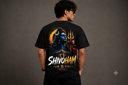 Shivoham Mahadev Oversized T-Shirt for Men | Premium 240 GSM Cotton | Unisex Graphic Streetwear | Sattva Studio