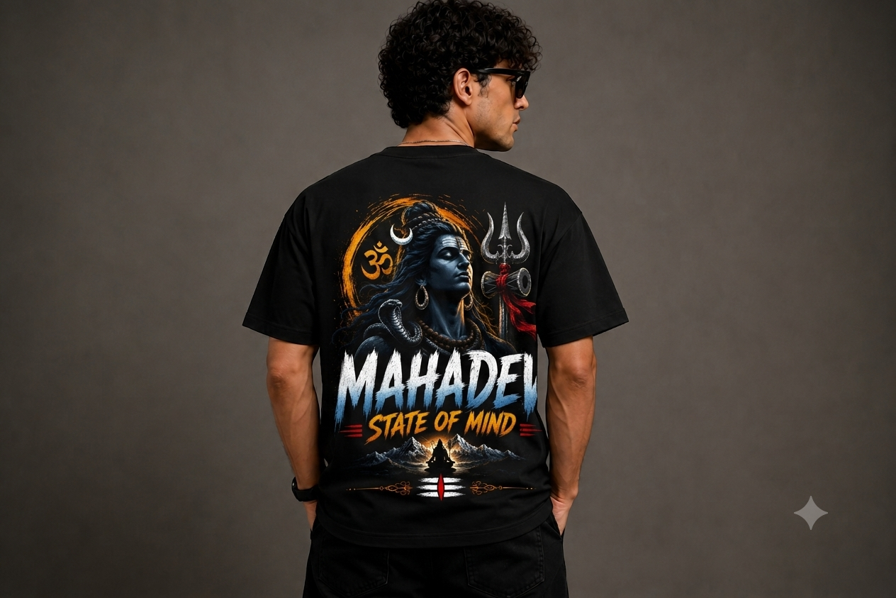 Mahadev State of Mind Oversized T-Shirt for Men | Premium 240 GSM Cotton | Unisex Shiva Graphic Streetwear | Sattva Studio
