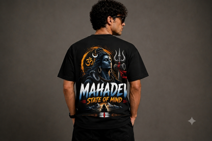 Mahadev State of Mind Oversized T-Shirt for Men | Premium 240 GSM Cotton | Unisex Shiva Graphic Streetwear | Sattva Studio